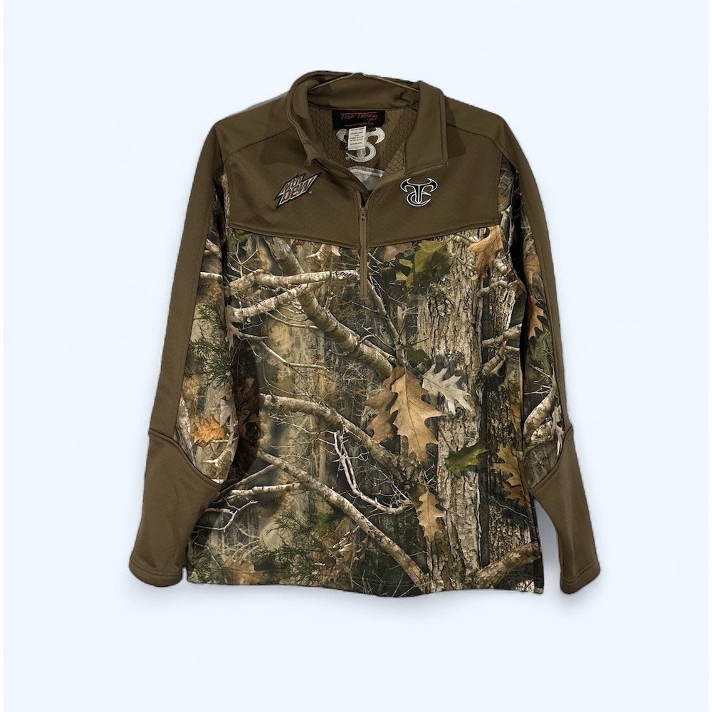 True Timber DRT Camo Long Sleeve 1/4 Zip Fleece Pullover LARGE MOUNTAIN DEW